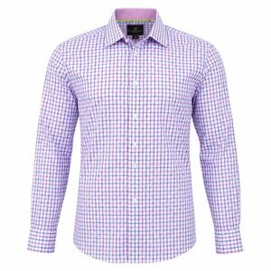 Tattersall London Dress Shirt Men 16 32/33 Purple Blue Check Button Front Preppy